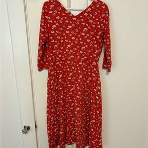 Pact Red Floral Long Sleeve Dress